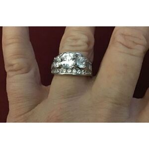 3.82 Ct. Round~Cushion~Baguette Sim Diamond Bridal Wedding Ring Sz 9~.925 SS